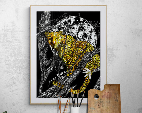 Cheetah in a Tree, Hand drawn Original Wall Art - Digital Download