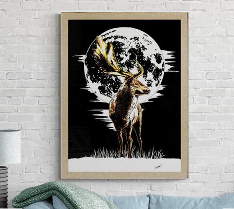Deer in the Moonlight, Hand drawn Original Wall Art - Digital Download