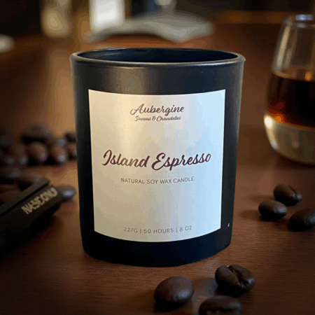¨Island Espresso¨ - Coffee and Rum Essence Scented Candle / Bougie Essence Caraïbes, 227 g. - Free Shipping