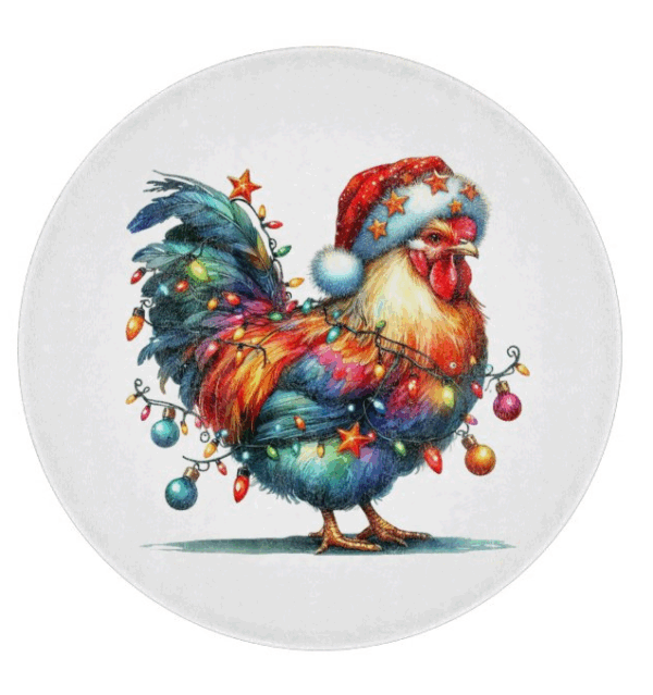 Festive Farmyard Rooster – Glass Cutting Board