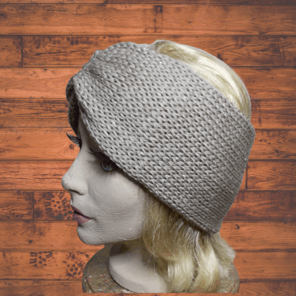 Sparkling Taupe Knit Turban Style Earwarmer