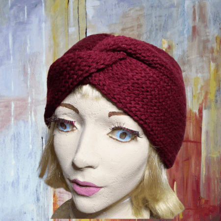 Burgundy Knit Turban Style Earwarmer