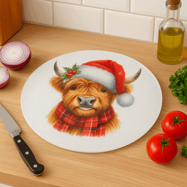 Highland Holiday Cheer – Glass Cutting Board