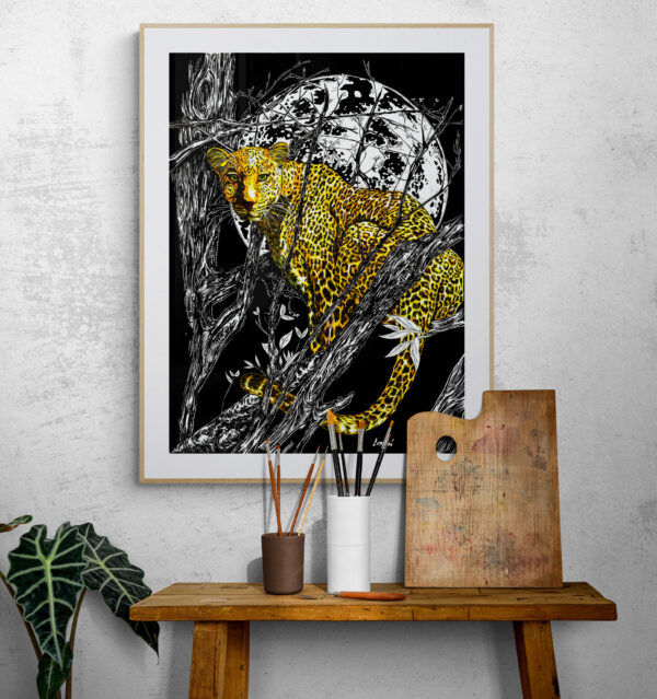 Cheetah in a Tree, Hand drawn Original Wall Art - Digital Download