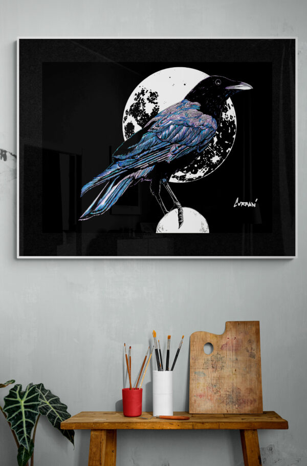 Crow in the Moonlight, Hand drawn Original Wall Art - Digital Download