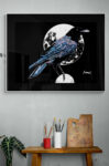 Crow in the Moonlight, Hand drawn Original Wall Art - Digital Download
