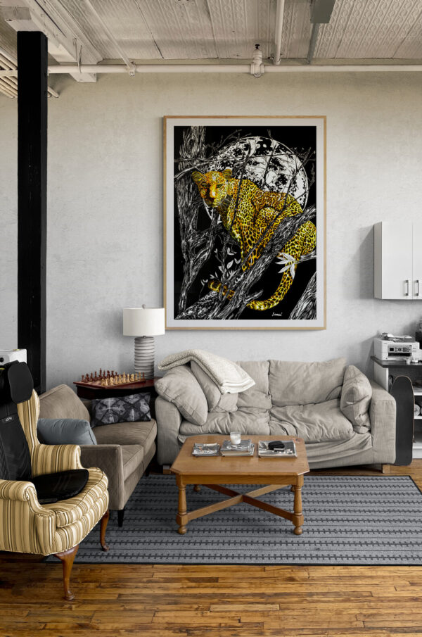 Cheetah in a Tree, Hand drawn Original Wall Art - Digital Download