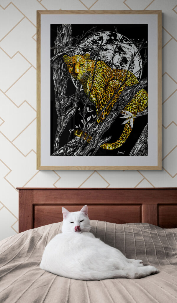 Cheetah in a Tree, Hand drawn Original Wall Art - Digital Download