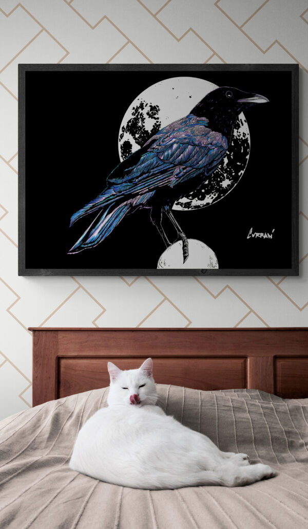 Crow in the Moonlight, Hand drawn Original Wall Art - Digital Download