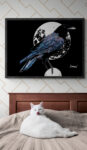 Crow in the Moonlight, Hand drawn Original Wall Art - Digital Download