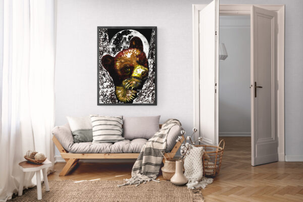 Brown Bear Cub in a Tree, Hand drawn Original Wall Art