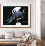 Crow in the Moonlight, Hand drawn Original Wall Art - Digital Download