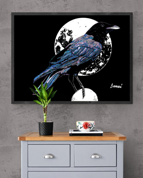 Crow in the Moonlight, Hand drawn Original Wall Art - Digital Download
