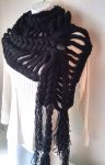 Handmade distressed braided knit scarf with fringes, black