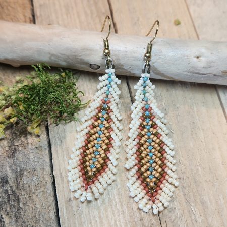 Geometric Diamond Seed Bead Earrings in Earthy Neutrals