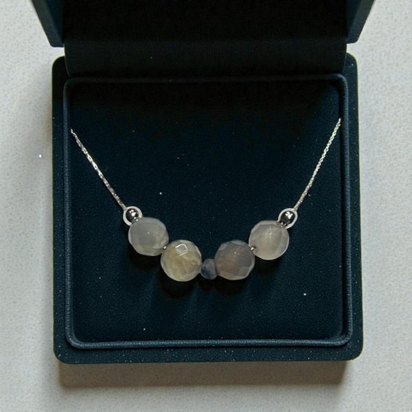 4 Piece Dainty Grey Onyx Layering Collar Necklace in Sterling Silver with FREE Attachable Extender Chain