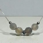 4 Piece Dainty Grey Onyx Layering Collar Necklace in Sterling Silver with FREE Attachable Extender Chain