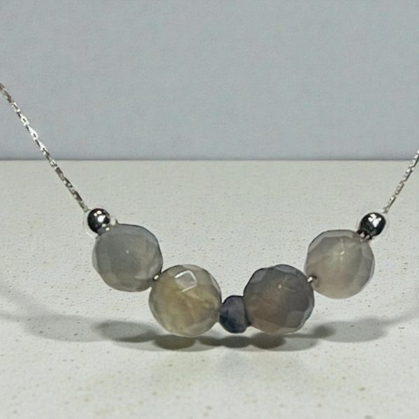 4 Piece Dainty Grey Onyx Layering Collar Necklace in Sterling Silver with FREE Attachable Extender Chain