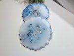Handcrafted Light Blue, White & Silver Geo Coasters - Unique & Shimmering Design (Set of 4)