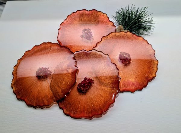 ✨ Handcrafted Geo Resin Coasters – Dark Red & Gold Edition (Set of 4)✨