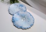 Handcrafted Light Blue, White & Silver Geo Coasters - Unique & Shimmering Design (Set of 4)
