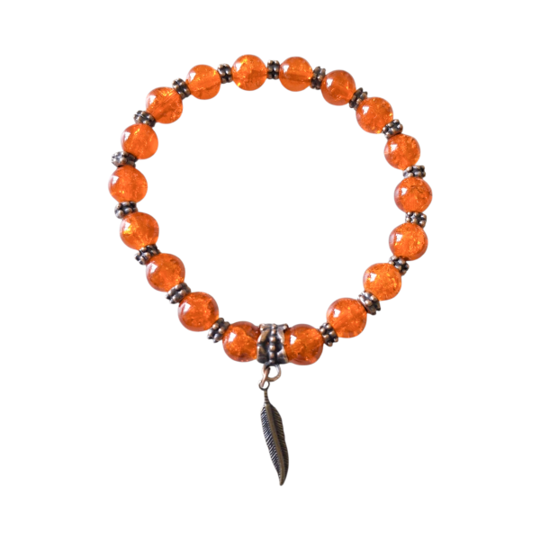 Every Child Matters Bracelet with Orange Crackle Glass & Copper Feather - Donation to IRSSS