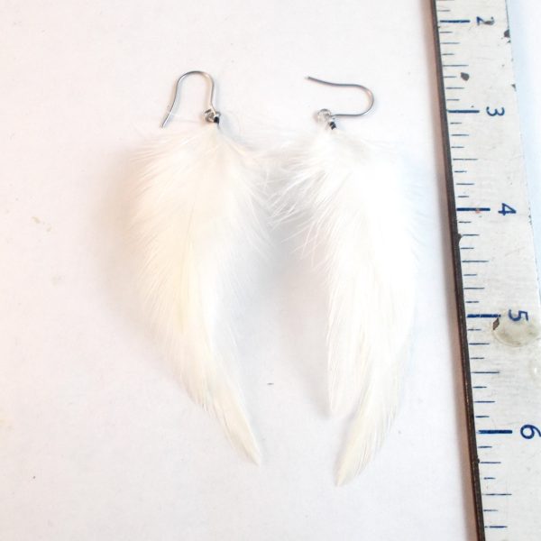 extra small white feather earrings dangler natural feathers