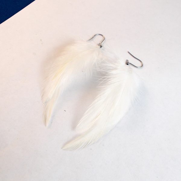 extra small white feather earrings dangler natural feathers