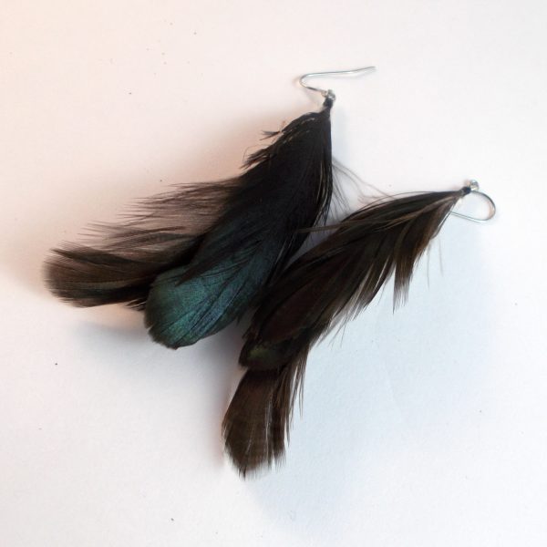 mini raven black natural feathers earrings
