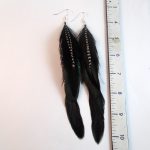 natural feather earrings raven black with grizzly
