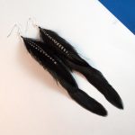 natural feather earrings raven black with grizzly