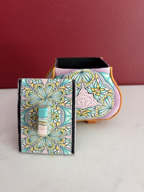 Handcrafted Polymer Clay 4" Unique Kaleidoscope Patterned Container