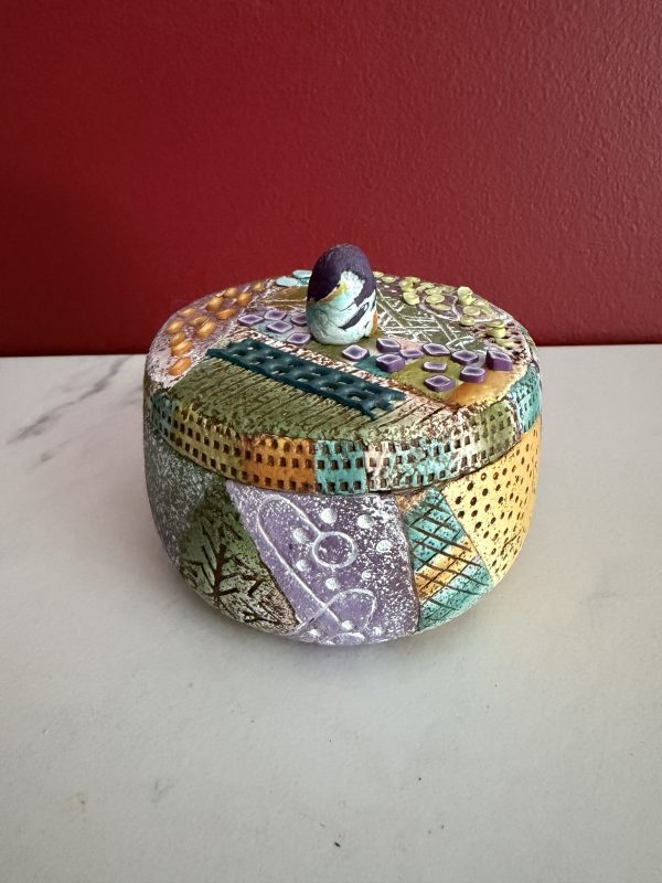 Handcrafted Polymer Clay 3-1/2" Container - "Patchwork Delight"
