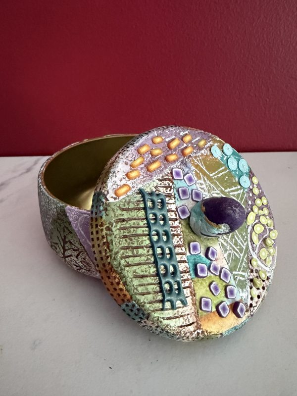 Handcrafted Polymer Clay 3-1/2" Container - "Patchwork Delight"