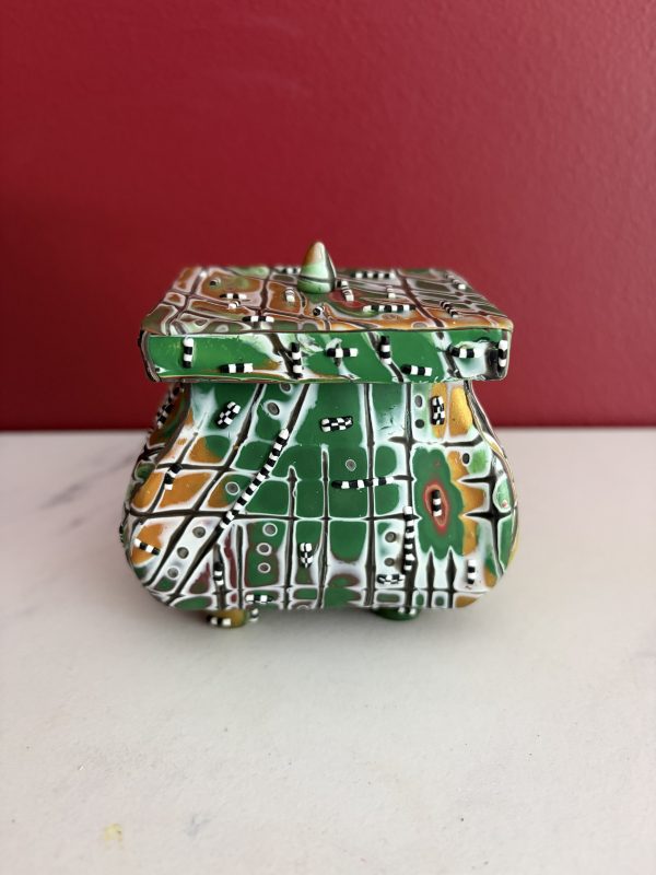 Handcrafted Polymer Clay 3-1/2" Unique Patterned Container