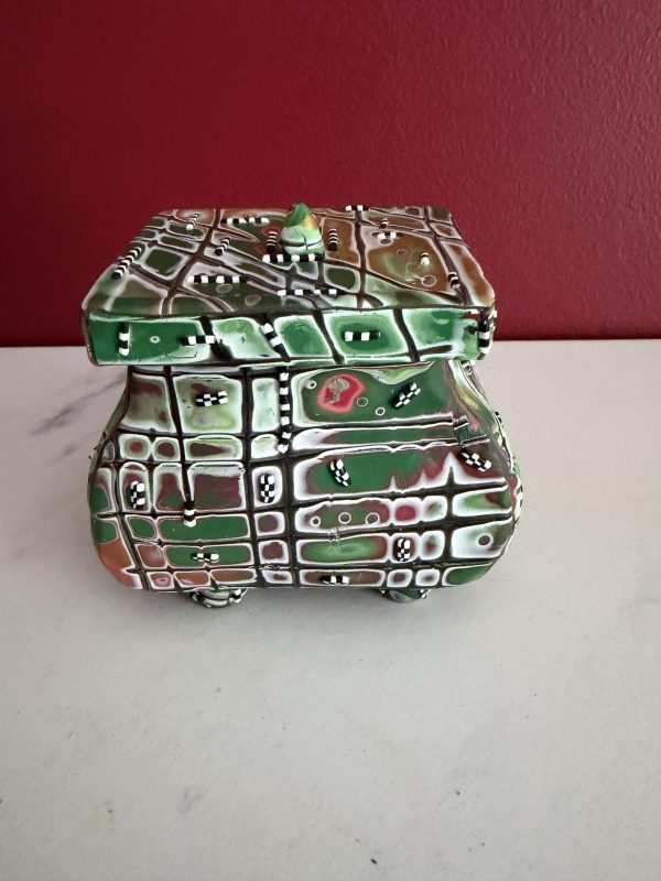 Handcrafted Polymer Clay 3-1/2" Unique Patterned Container