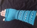 Peacock Blue Hand Knit Fingerless Gloves Mittens Armwarmer