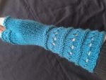 Peacock Blue Hand Knit Fingerless Gloves Mittens Armwarmer