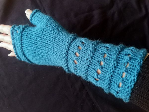 Peacock Blue Hand Knit Fingerless Gloves Mittens Armwarmer