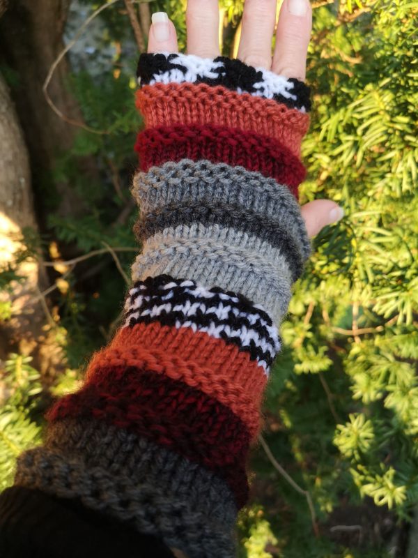 Multicolor Striped Knit Fingerless Wool Blend Gloves ArmWarmers