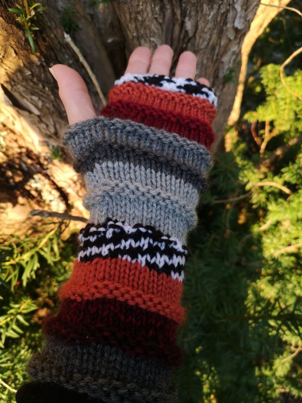 Multicolor Striped Knit Fingerless Wool Blend Gloves ArmWarmers