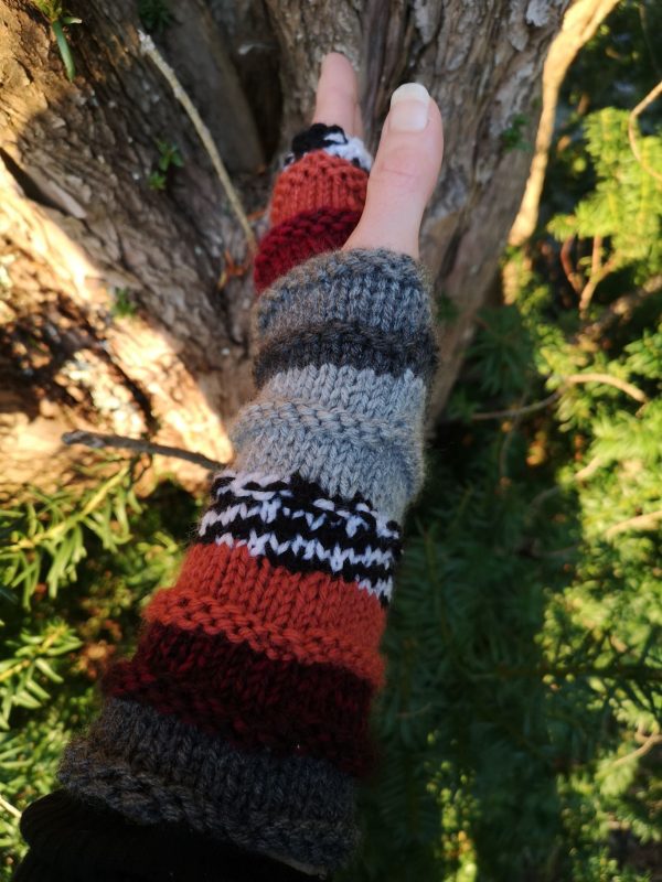 Multicolor Striped Knit Fingerless Wool Blend Gloves ArmWarmers