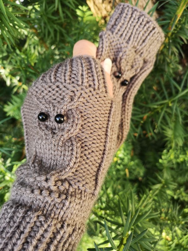 Owl Knit Fingerless Gloves Mittens Hooter | Night Bird