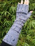 Denim Blue Warm Boho Tweed Knit Fingerless Gloves Arm Warmer
