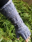 Denim Blue Warm Boho Tweed Knit Fingerless Gloves Arm Warmer