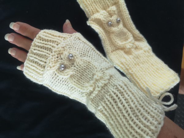 Owl Knit Fingerless Gloves Mittens ArmWarmer Hooter Night Bird
