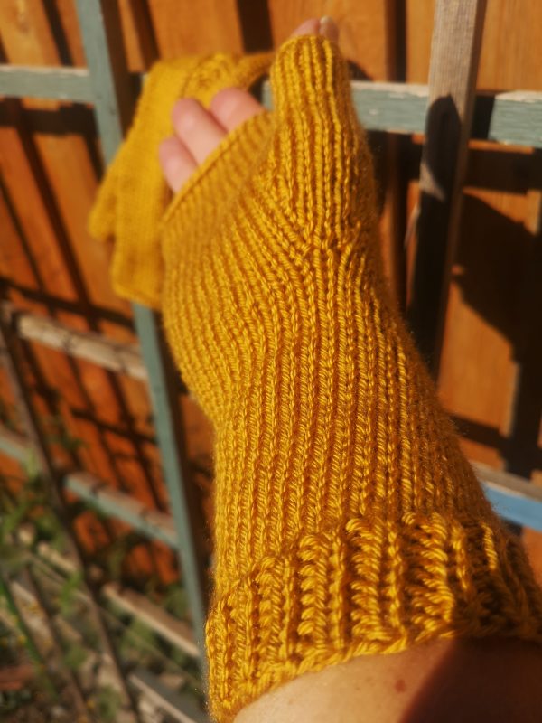 Golden Yellow Handmade Knitted Seamless Wool Blend Gloves