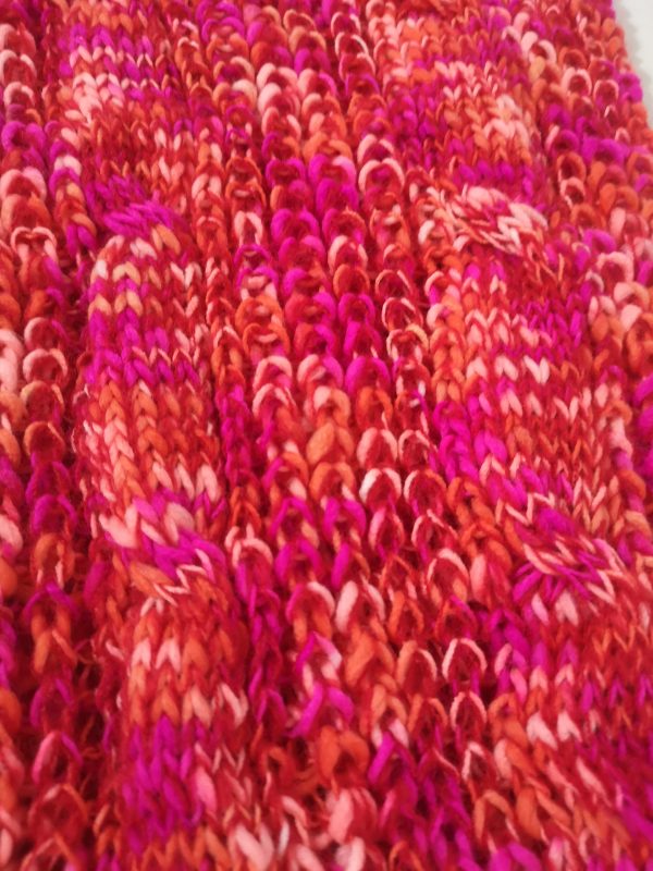 Handmade Twist Knit Infinity Scarf Orange Pink