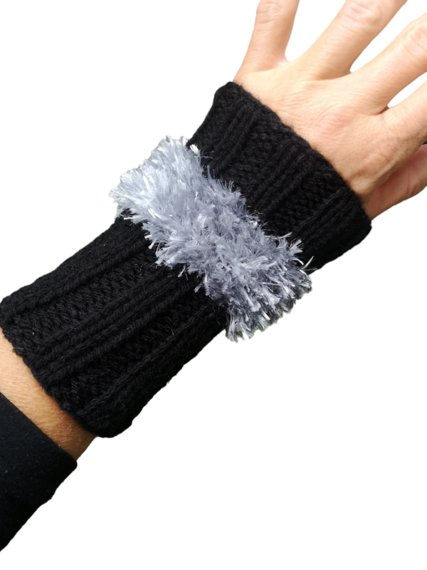 Fuzzy Fingerless Knit Gloves Wrist Hand Warmer Unisex Black Grey