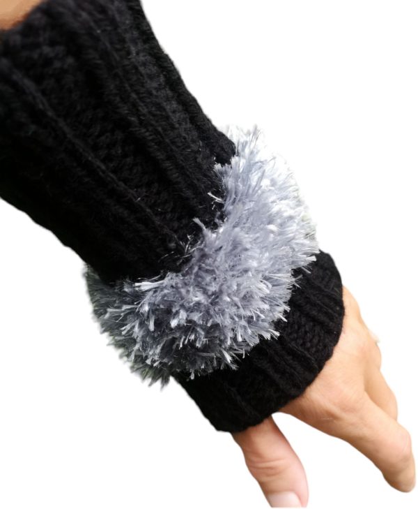 Fuzzy Fingerless Knit Gloves Wrist Hand Warmer Unisex Black Grey